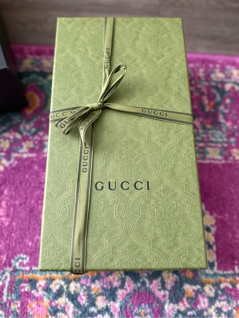 Gucci Olive Green Embossed Gift Box with Branded Bow